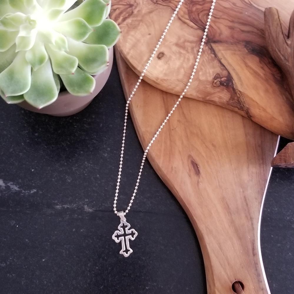 Sterling Silver 925 Cross and bead necklace
